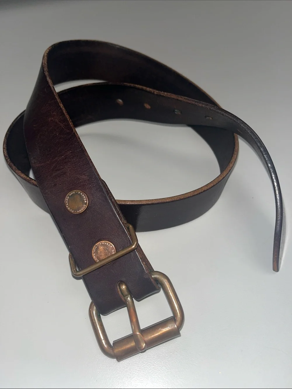 Tanner Goods Men's Leather Belt in Dark Brown w/ Copper Color Buckle